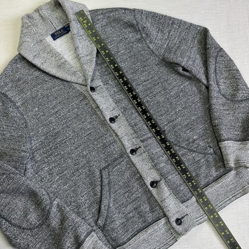 Polo Ralph Lauren Shawl Collar Knit Cardigan Sweater Men L Grey Rugby Preppy - Picture 5 of 10